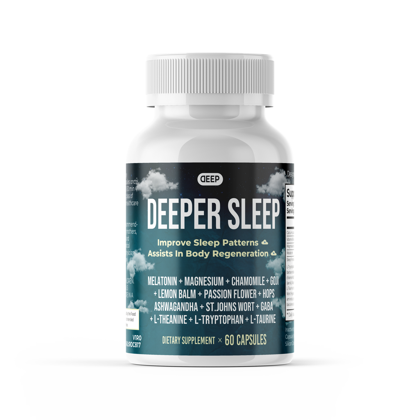 Deeper Sleep Capsules : 10 mg Melatonin + Magnesium, Calcium & Herbs